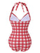 Red 1950s Plaids Added Bowknot Swimsuit, vintage swimsuit, pin-up swimwear - perfect for women who love vintage and retro fashion
