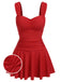 She's wearing Red 1950s Pleated Solid One-Piece Swimsuit and the whole beach remembers the 1950s
