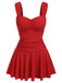 Red 1950s Pleated Solid One-Piece Swimsuit: 1950s Riviera elegance, reimagined for her