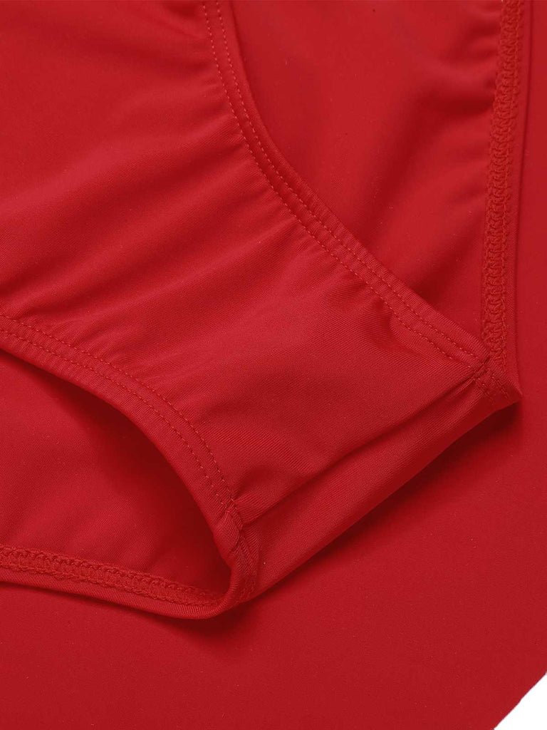 Red 1950s Pleated Solid One-Piece Swimsuit: 1950s Riviera elegance, reimagined for her