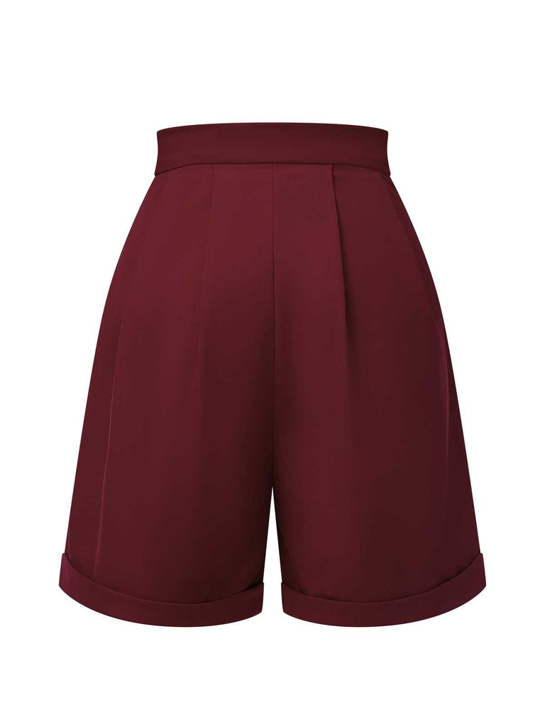 Red 1950s Pleated Turn Over Shorts — vintage elegance for the modern woman