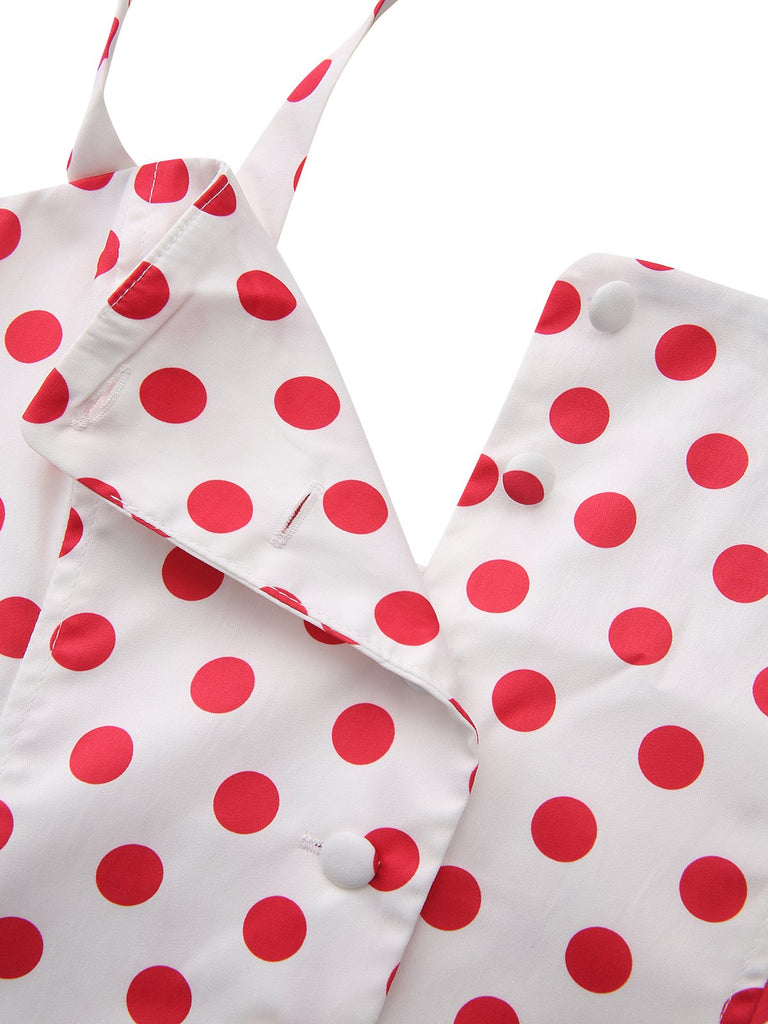 Red 1950s Polka Dot Square Neck Wide Strap Dress - vintage dress, retro fashion, rockabilly