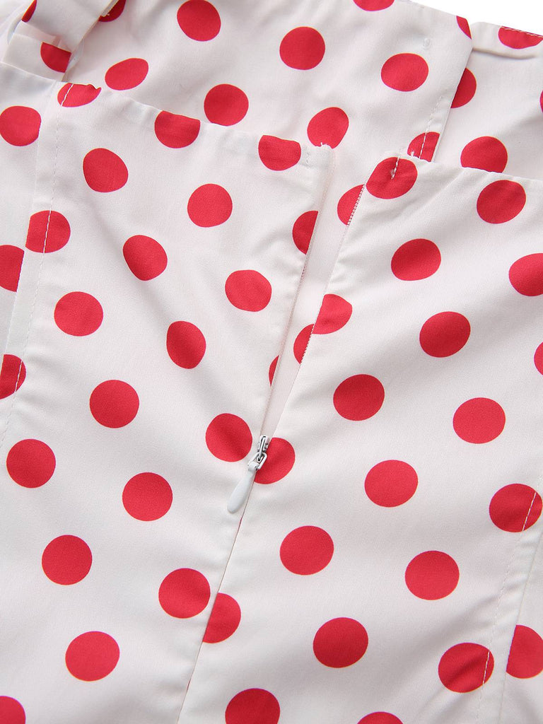 Red 1950s Polka Dot Square Neck Wide Strap Dress - vintage dress, retro fashion, rockabilly