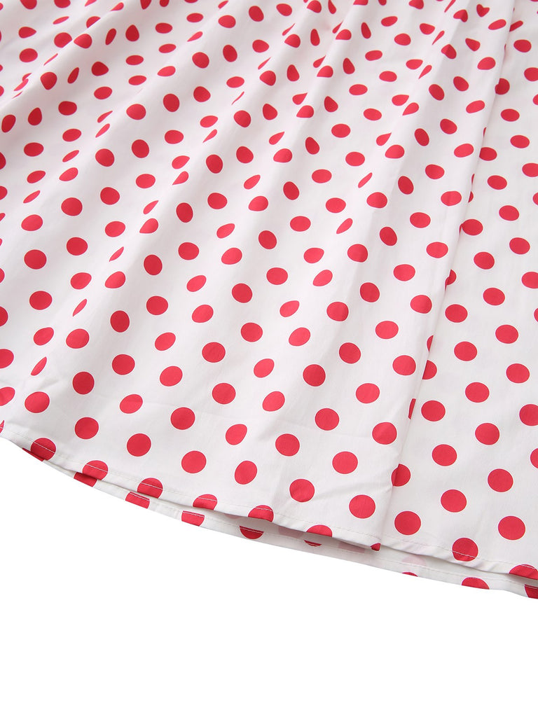 Red 1950s Polka Dot Square Neck Wide Strap Dress - vintage dress, retro fashion, rockabilly