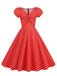 She slips into this Red 1950s Polka Dot Sweetheart Neck Bow Dress and suddenly it's a 1950s daydream
