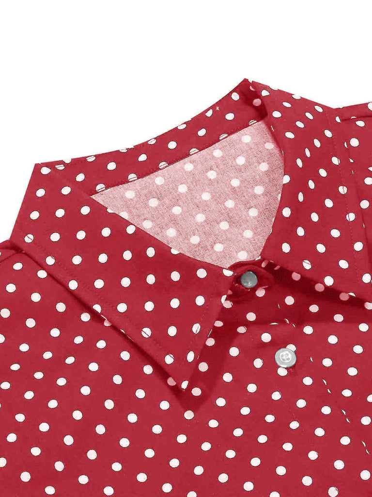 Red 1950s Polka Dot Tie-Front Cropped Blouse | vintage blouse, retro top, classic style - perfect for retro fashion enthusiasts