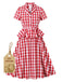 She slips into this Red 1950s Pure Cotton Gingham Plaids Belted Dress and suddenly it's a 1950s daydream