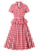 Red 1950s Pure Cotton Gingham Plaids Belted Dress: where 1950s romance meets her modern spirit