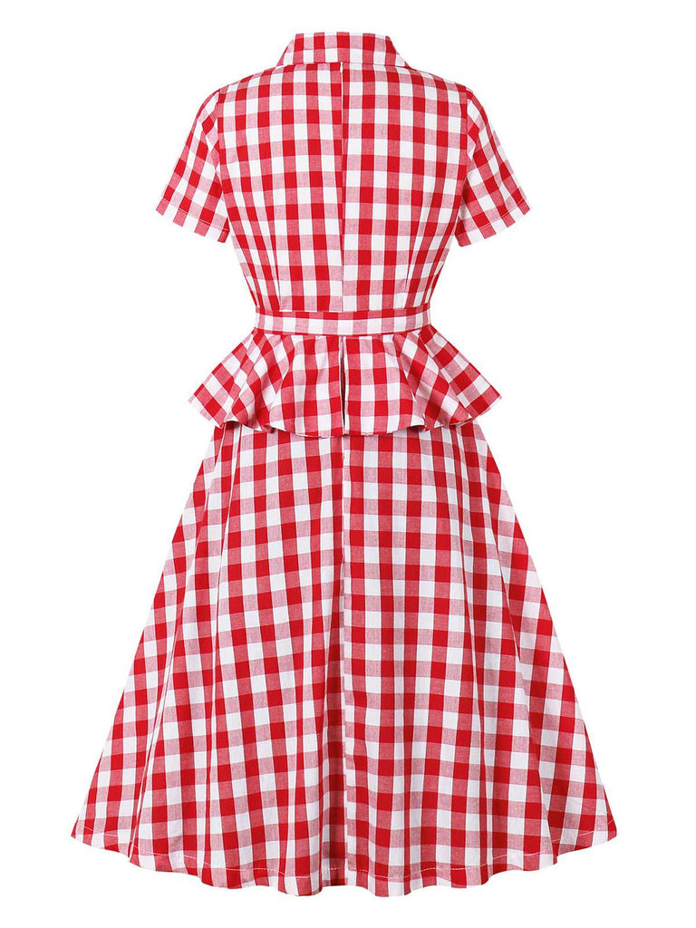 This Red 1950s Pure Cotton Gingham Plaids Belted Dress wraps her in 1950s elegance, one twirl at a time