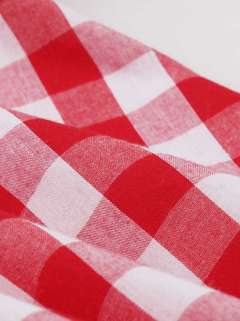 Red 1950s Pure Cotton Gingham Plaids Belted Dress — a 1950s silhouette that turns sidewalks into runways