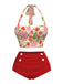 She's wearing Red 1950s Rose & Strawberry Halter Swimsuit and the whole beach remembers the 1950s
