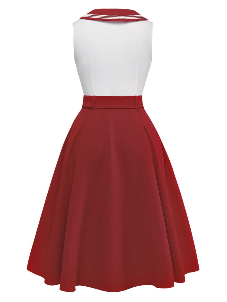 [Pre-Sale] Red 1950s Sailor Collar Belted Sleeveless A-Line Dress, vintage dress, retro fashion, rockabilly, pin-up fashion - perfect for women who love vintage and retro fashion