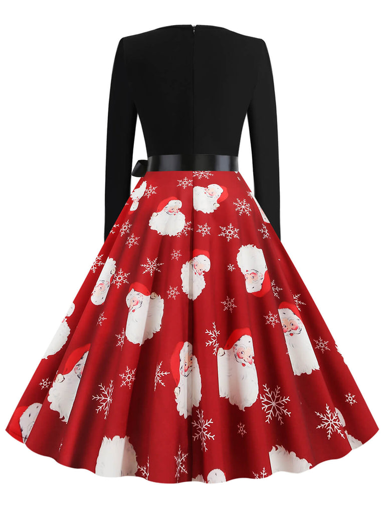 Red 1950s Santa Claus V-Neck Belt Dress — vintage elegance for the modern woman