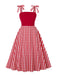 Red 1950s Shoulder Tie Gingham Plaid Dress - vintage dress, retro fashion, rockabilly