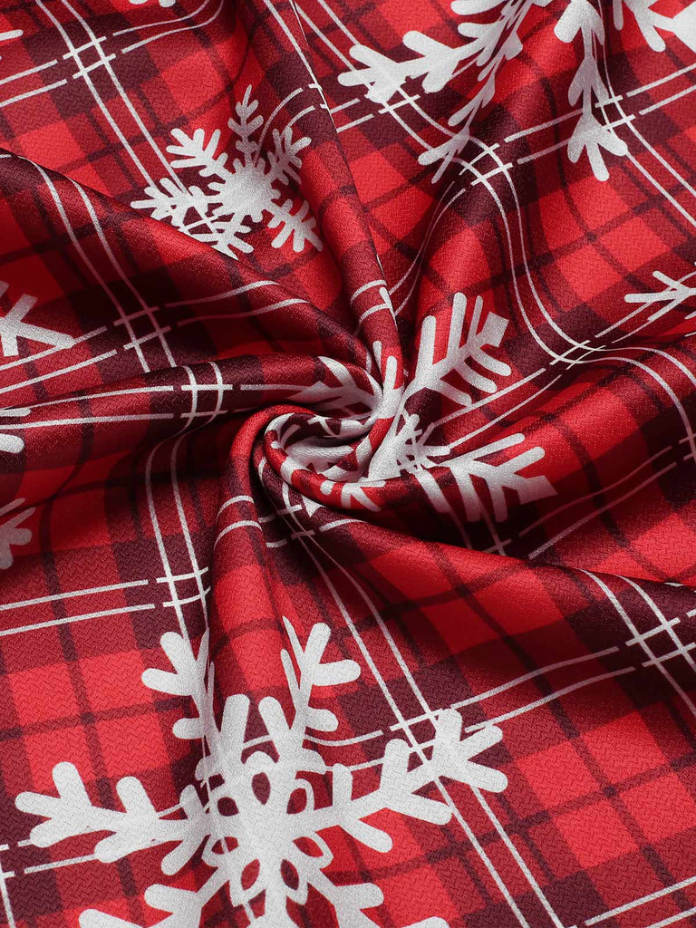 Red 1950s Snowflake Plaid Plush Trim Dress, vintage dress, retro fashion, rockabilly, pin-up fashion - perfect for women who love vintage and retro fashion