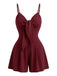 Red 1950s Solid Bow Spaghetti Strap Textured Romper - vintage romper, retro jumpsuit for vintage lovers