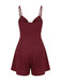 Red 1950s Solid Bow Spaghetti Strap Textured Romper - vintage romper, retro jumpsuit for vintage lovers