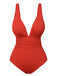 Red 1950s Solid Deep V One-Piece Swimsuit, vintage swimsuit, pin-up swimwear - perfect for women who love vintage and retro fashion