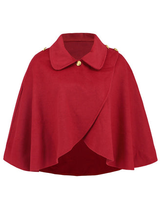 Red 1950s Solid Lapel Cloak Coat - vintage fashion, retro style, elegant red
