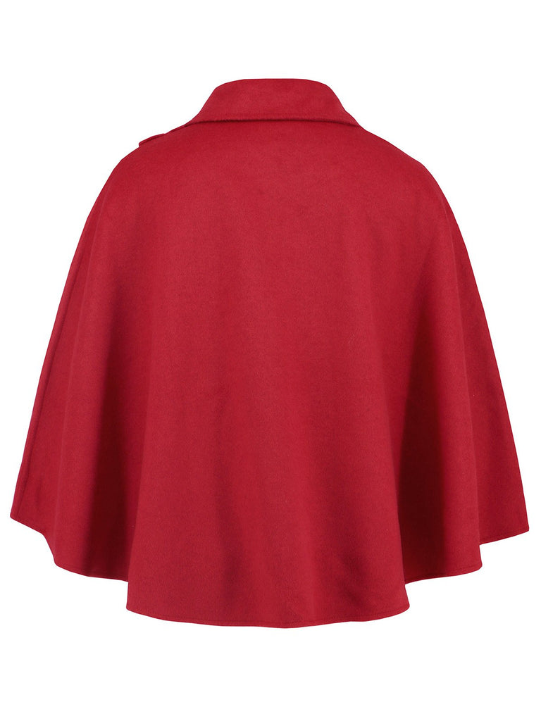 Red 1950s Solid Lapel Cloak Coat - vintage fashion, retro style, elegant red