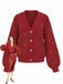 Red 1950s Solid Pearl Beading Loose Knit Cardigan - vintage fashion, retro style, elegant red