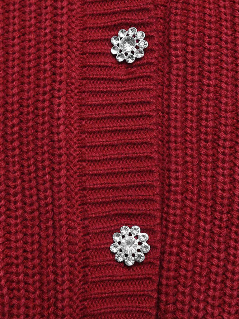 Red 1950s Solid Pearl Beading Loose Knit Cardigan, vintage fashion, retro style - perfect for women who love vintage and retro fashion