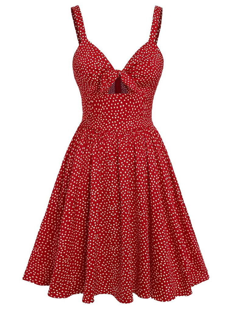 Red 1950s Spaghetti Strap Heart Print Dress: beautiful vintage dress, retro fashion, elegant style with timeless appeal