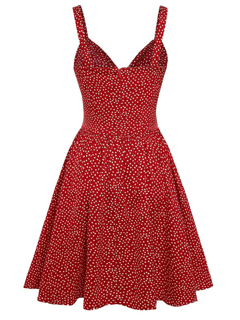 Red 1950s Spaghetti Strap Heart Print Dress - vintage dress, retro fashion, elegant style for vintage lovers