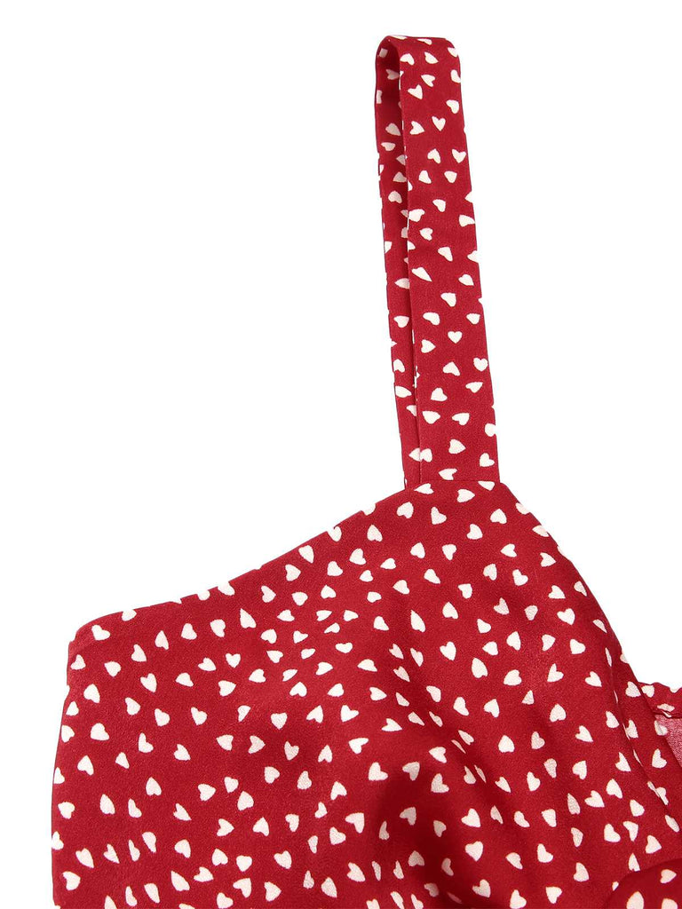 Red 1950s Spaghetti Strap Heart Print Dress: beautiful vintage dress, retro fashion, elegant style with timeless appeal
