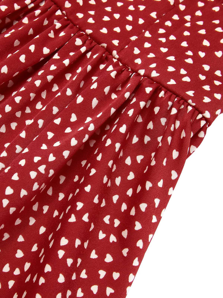 Red 1950s Spaghetti Strap Heart Print Dress | vintage dress, retro fashion, elegant style - perfect for retro fashion enthusiasts