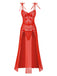 Red 1950s Spaghetti Strap Lace 3D Flower Nightgown - vintage nightgown, retro sleepwear, elegant red