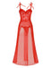 Red 1950s Spaghetti Strap Lace 3D Flower Nightgown - vintage nightgown, retro sleepwear, elegant red