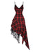 Red 1950s Spaghetti Straps Plaid Irregular Hem Dress, vintage dress, retro fashion, rockabilly, pin-up fashion - perfect for women who love vintage and retro fashion