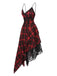 Red 1950s Spaghetti Straps Plaid Irregular Hem Dress, vintage dress, retro fashion, rockabilly, pin-up fashion - perfect for women who love vintage and retro fashion
