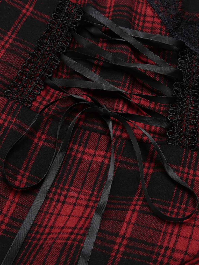 Red 1950s Spaghetti Straps Plaid Irregular Hem Dress, vintage dress, retro fashion, rockabilly, pin-up fashion - perfect for women who love vintage and retro fashion