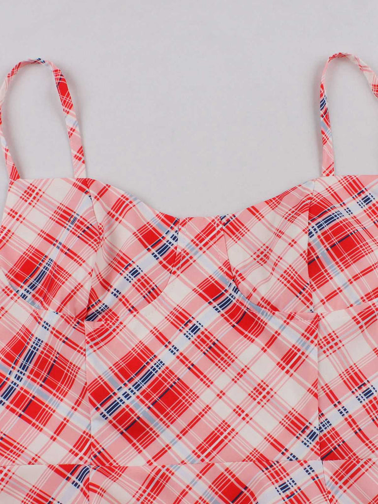 Red 1950s Spaghetti Straps Plaid Swing Dress - vintage dress, retro fashion, rockabilly