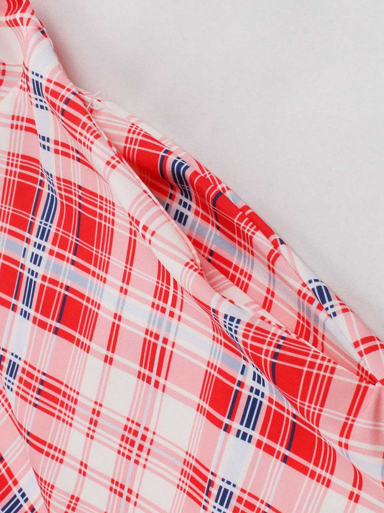 Red 1950s Spaghetti Straps Plaid Swing Dress - vintage dress, retro fashion, rockabilly