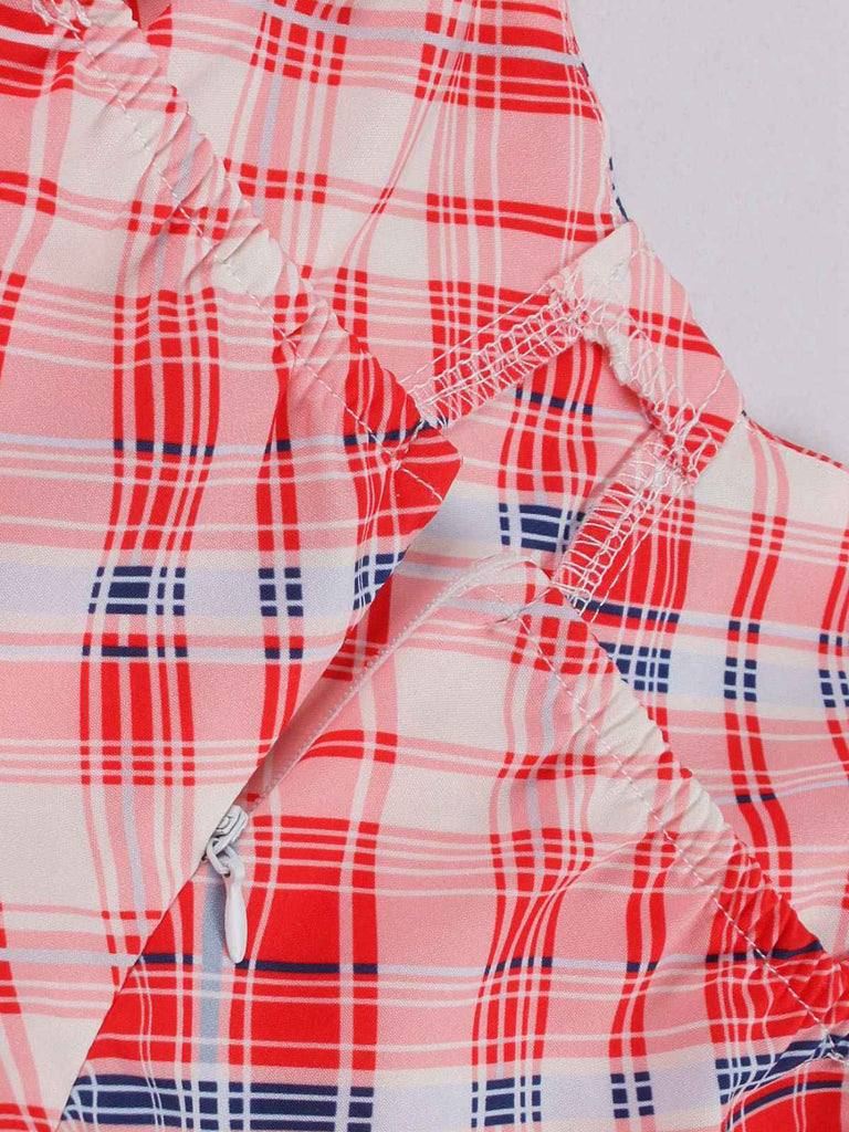 Red 1950s Spaghetti Straps Plaid Swing Dress - vintage dress, retro fashion, rockabilly
