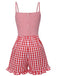 Red 1950s Strawberry Plaid Suspender Romper — 1950s style that transcends decades