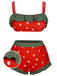 [Plus Size] Red 1950s Strawberry Ruffle Strap Swimsuit, vintage swimsuit, pin-up swimwear - perfect for women who love vintage and retro fashion