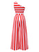 Red 1950s Striped One-Shoulder Jumpsuit, vintage romper, retro jumpsuit - perfect for women who love vintage and retro fashion