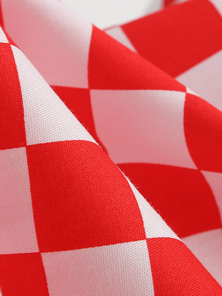 Red 1950s Sweetheart Neck Plaids Dress — the kind of 1950s dress that makes strangers smile