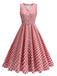 Red 1950s V-Neck Gingham Plaid Dress - vintage dress, retro fashion, rockabilly