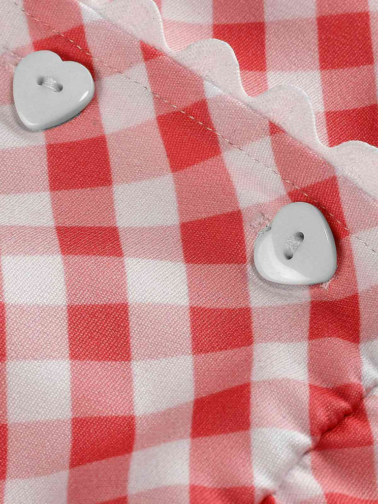 Red 1950s V-Neck Gingham Plaid Dress - vintage dress, retro fashion, rockabilly