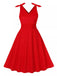 She slips into this Red 1950s V-Neck Sleeveless Solid Dress and suddenly it's a 1950s daydream