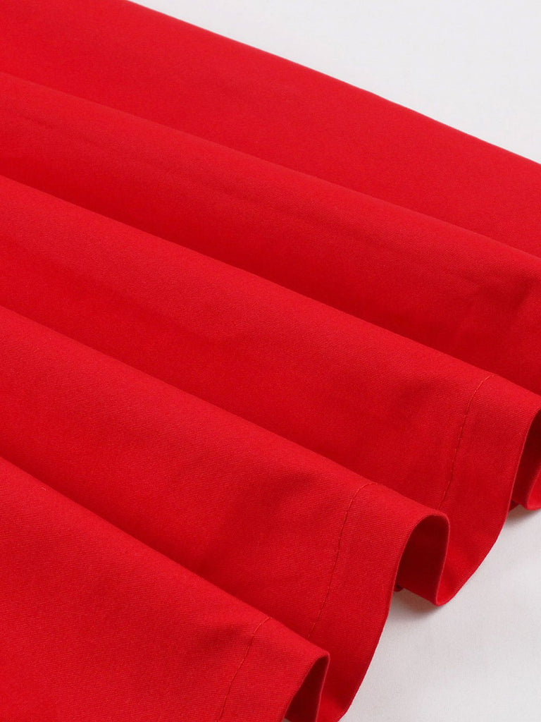 Red 1950s V-Neck Sleeveless Solid Dress — the kind of 1950s dress that makes strangers smile