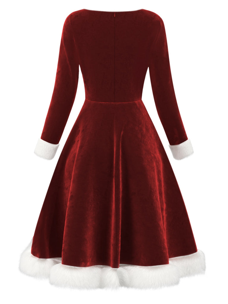 Red 1950s Velvet Plush & Plaid Patchwork Dress, vintage dress, retro fashion, rockabilly, pin-up fashion - perfect for women who love vintage and retro fashion