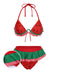Red 1950s Watermelon Ruffled Bikini Set - vintage fashion, retro style, elegant red