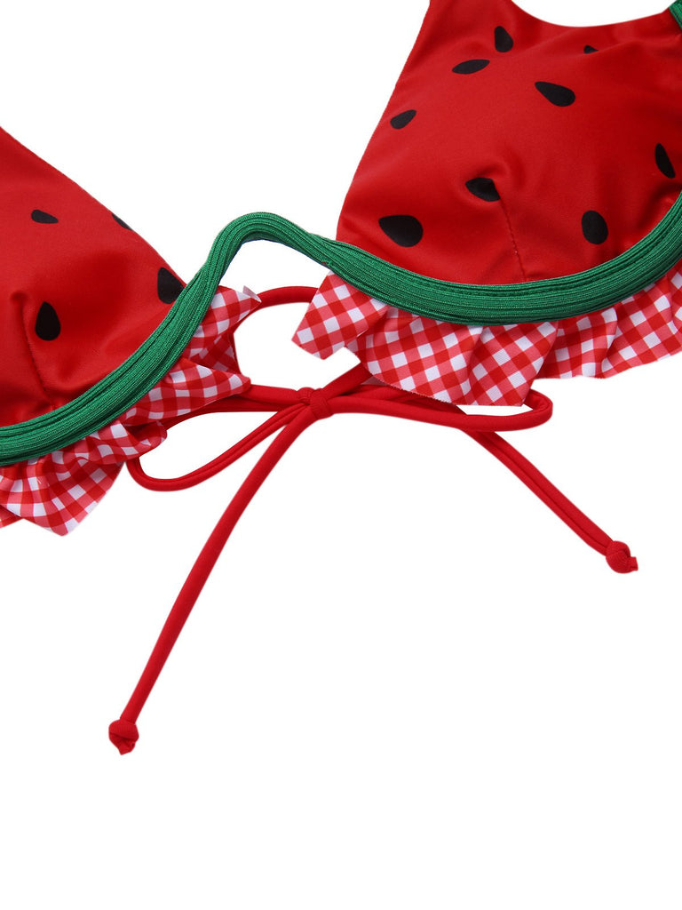 Red 1950s Watermelon Ruffled Bikini Set - vintage fashion, retro style, elegant red