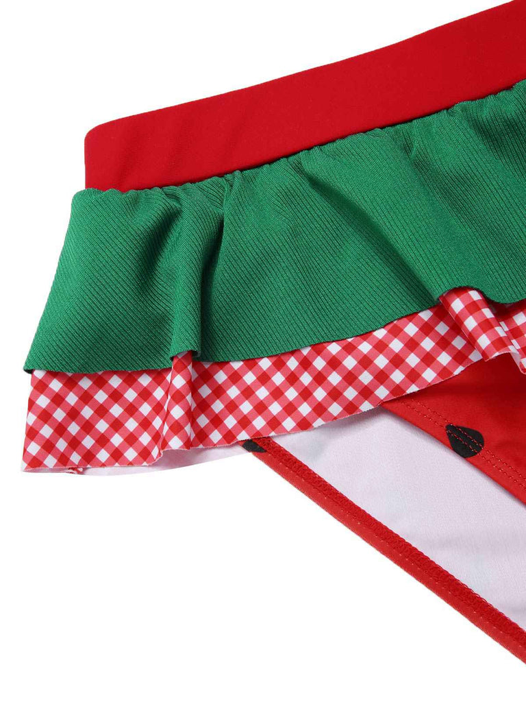 Red 1950s Watermelon Ruffled Bikini Set - vintage fashion, retro style, elegant red